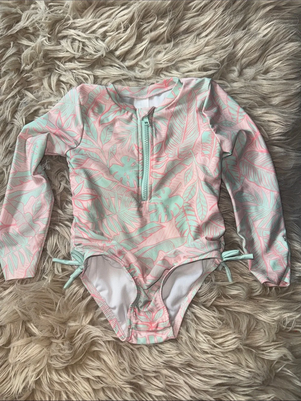 Cat & Jack Pink and Mint Long-Sleeve One-Piece Swimsuit